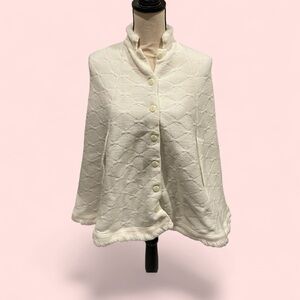 Vintage 70’s creamy white textured sweater knit cape button front tall collar